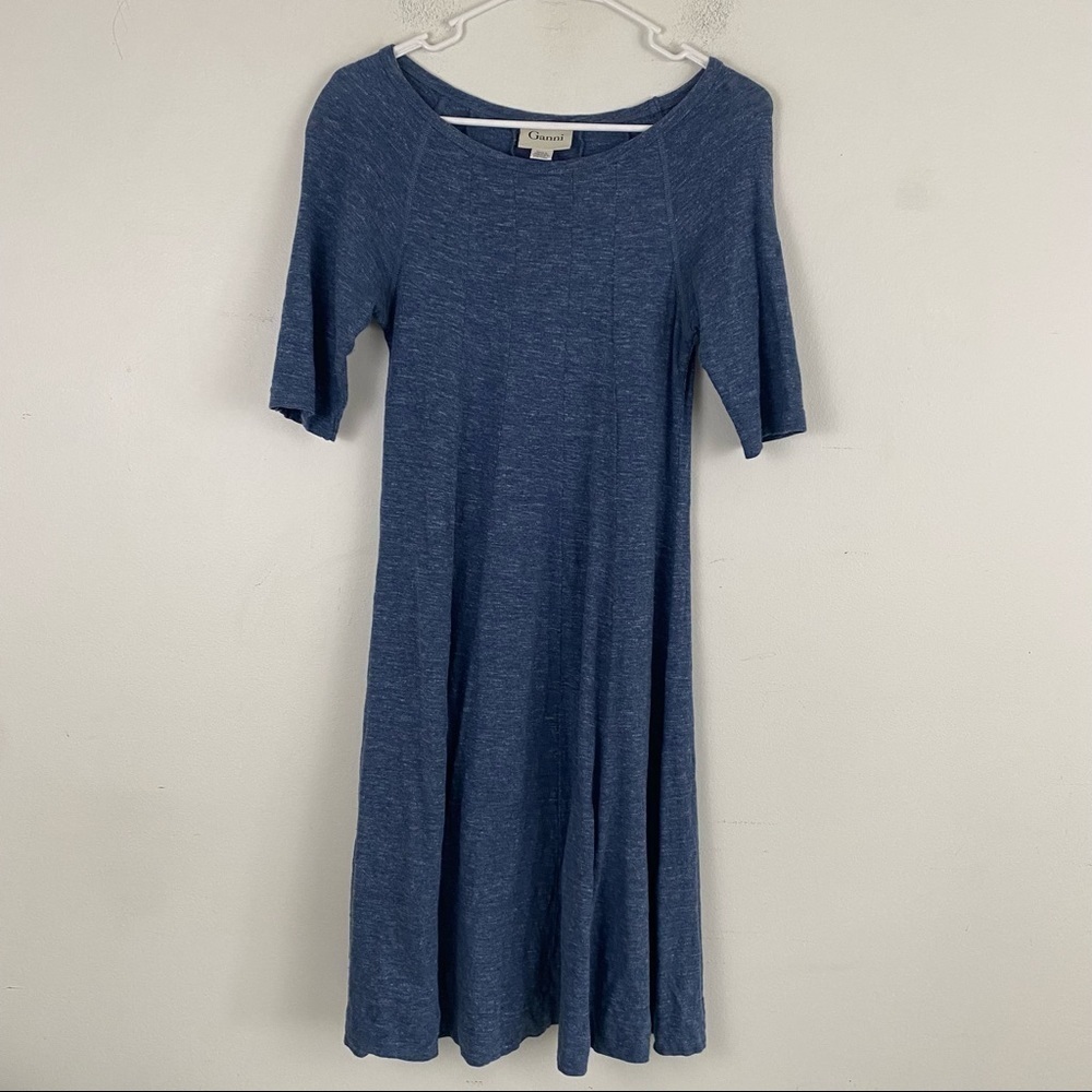 GANNI blue short sleeve swing dress - Picture 6 of 7